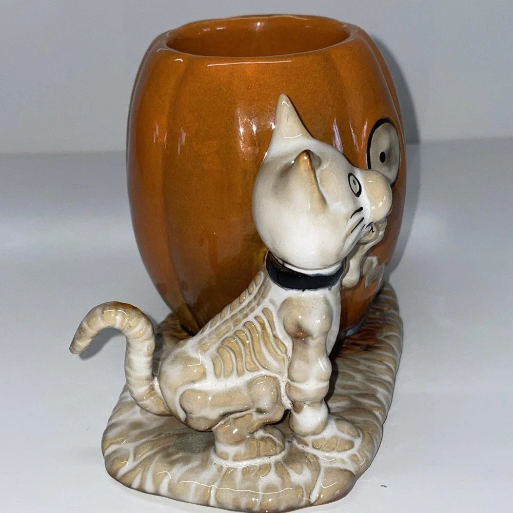 Yankee Votive Candle Holder Boney Cat Kitten Skeleton Halloween Decor Pumpkin C2